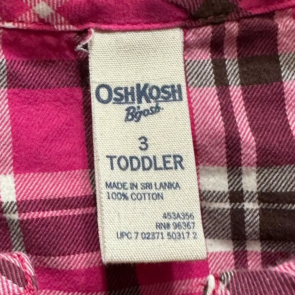 OshKosh B'gosh Toddler Girls Pink Plaid Button Front Long Sleeve Dress Sz 3T‎